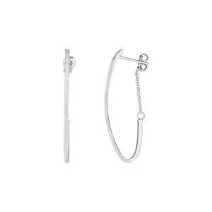 Unbranded 65576 14k White Gold Oval Hoop Earrings With Chain