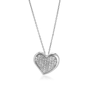 Unbranded 00838-18 Sterling Silver Heart Necklace With Cubic Zirconias