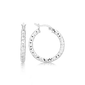 Unbranded 27510 Sterling Silver Faceted Style Hoop Earrings With Rhodi