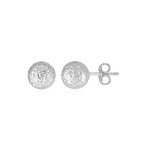 Unbranded 53406 14k White Gold Ball Earrings With Crystal Cut Texture