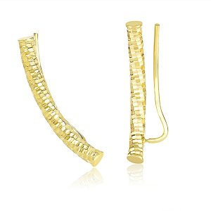 Unbranded 34425 14k Yellow Gold Curved Tube Earrings With Diamond Cuts