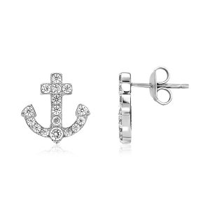 Unbranded 37796 Sterling Silver Anchor Earrings With Cubic Zirconias