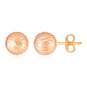 Unbranded 86682 14k Rose Gold Ball Earrings With Linear Texture