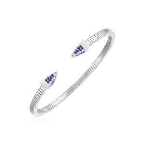 Unbranded 82069 Sterling Silver Spike Cuff Bracelet With Royal Blue Cu