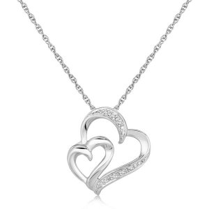 Unbranded 28776-18 Sterling Silver Diamond Accented Dual Fancy Heart P