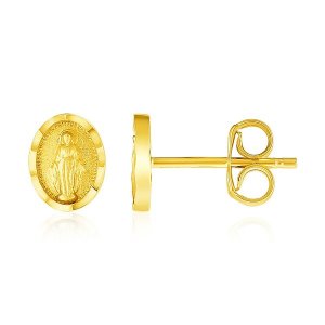 Unbranded 23744 14k Yellow Gold Oval Religious Medallion Post Earrings