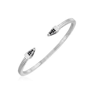 Unbranded 90443 Sterling Silver Spike Cuff Bracelet With Black Cubic Z