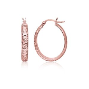 Unbranded 55726 10k Rose Gold Hammered Oval Hoop Earrings