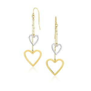 Unbranded 89995 10k Two-tone Gold Cutout Heart Chain Dangling Earrings