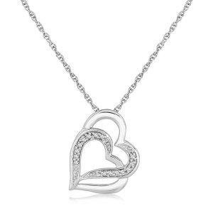 Unbranded 77304-18 Sterling Silver Dual Heart Motif Pendant With Diamo