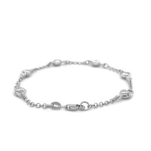 Unbranded 74585-7 14k White Gold Rolo Chain Bracelet With Puffed Heart