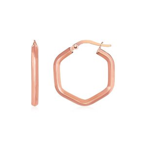 Unbranded 74686 14k Rose Gold Shiny Hexagon Hoop Earrings