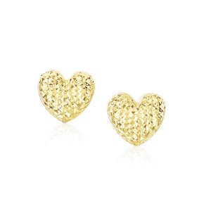 Unbranded 65364 14k Yellow Gold Puffed Heart Earrings With Diamond Cut