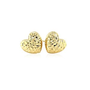 Unbranded 65364 14k Yellow Gold Puffed Heart Earrings With Diamond Cut