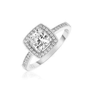 Unbranded 95270-8 Sterling Silver Square Halo Ring With Cubic Zirconia