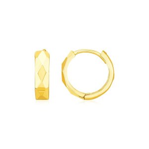 Unbranded 46577 14k Yellow Gold Diamond Motif Faceted Huggie Earrings