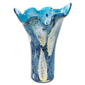 Homeroots.co 375773 17 Multicolor Glass Art Blue Napkin Vase