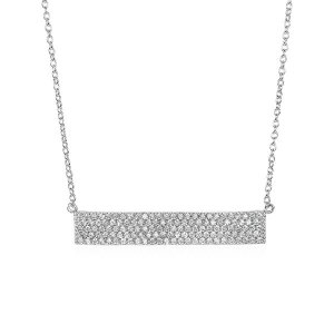 Unbranded 63470-18 Wide Bar Necklace With Cubic Zirconia In Sterling S