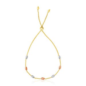 Unbranded 56777-9.25 14k Tri-color Gold Textured Oval Station Lariat S