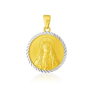 Unbranded 61946 14k Two Tone Gold Round Textured Religious Medal Penda