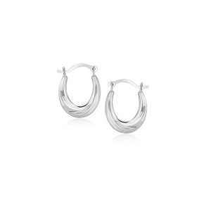 Unbranded 66703 10k White Gold Oval Hoop Earrings