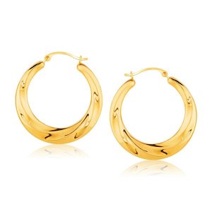 Unbranded 70146 14k Yellow Gold Graduated Textured Hoop Earrings (1 In