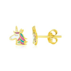 Unbranded 94483 14k Yellow Gold Enameled Unicorn Childrens Earrings