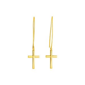 Unbranded 09705 14k Yellow Gold Dangle Cross Earrings