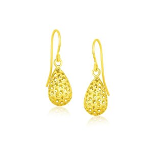 Unbranded 76763 14k Yellow Gold Teardrop Drop Earrings With Honeycomb 