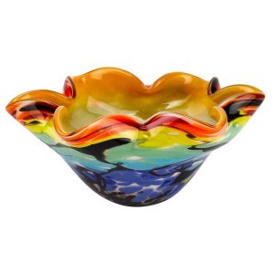 Homeroots.co 375793 85 Mouth Blown Art Glass Wavy Inch Centerpiece Or 