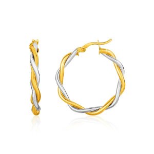 Unbranded 54947 Two-tone Twisted Wire Round Hoop Earrings In 10k Yello