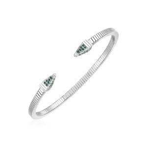 Unbranded 94337 Sterling Silver Spike Cuff Bracelet With Forest Green 