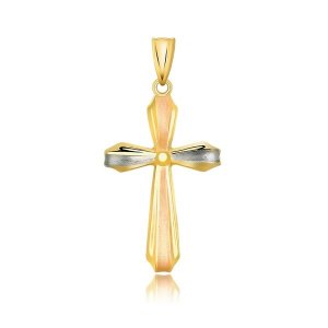 Unbranded 90567 14k Tri Color Gold Cross Motif Pendant With Textured F