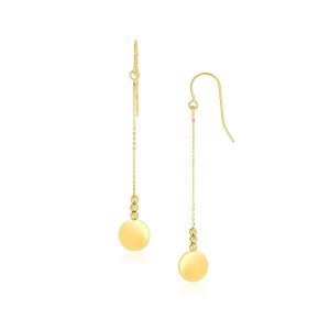 Unbranded 68722 14k Yellow Gold Bead And Shiny Disc Drop Earrings