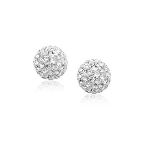 Unbranded 26399 14k Yellow Gold Stud White Crystal Ball Earrings