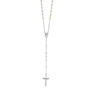 Unbranded 70693-26 Three Toned Rosary Chain And Bead Necklace In Sterl