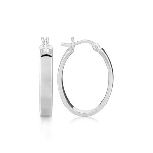 Unbranded 56498 Sterling Silver Flat Style Oval Hoop Earrings With Rho