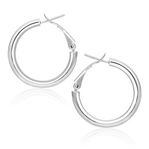 Unbranded 84447 14k White Gold High Polish  Hoop Earrings (0.78 Inch D