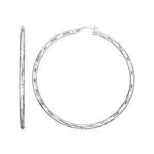 Unbranded 75694 Sterling Silver Large Hoop Earrings With Hammered Text