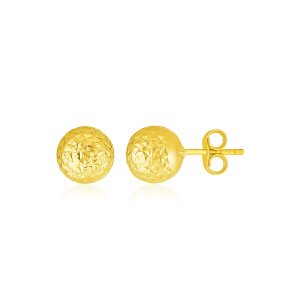 Unbranded 98076 14k Yellow Gold Ball Earrings With Crystal Cut Texture