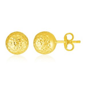 Unbranded 79776 14k Yellow Gold Ball Earrings With Crystal Cut Texture