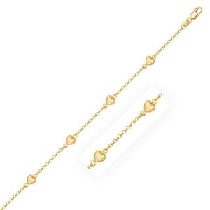 Unbranded 68467-6 14k Yellow Gold Rolo Chain Bracelet With Puffed Hear