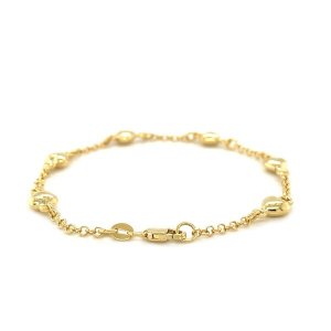 Unbranded 68467-6 14k Yellow Gold Rolo Chain Bracelet With Puffed Hear