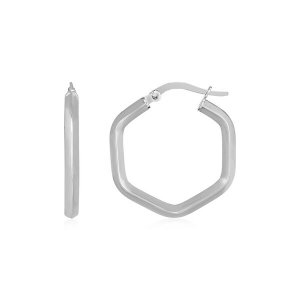 Unbranded 66953 14k White Gold Shiny Hexagon Hoop Earrings