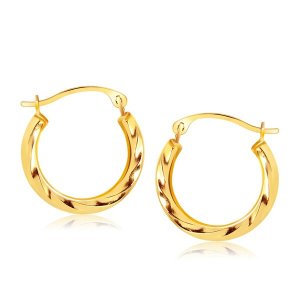 Unbranded 67059 14k Yellow Gold Hoop Earrings In Textured Polished Sty