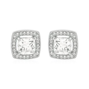 Unbranded 06796 Cushion Earrings With Cubic Zirconia In Sterling Silve