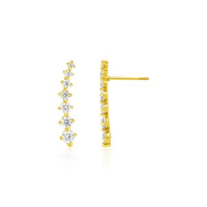 Unbranded 04238 14k Yellow Gold Climber Post Earrings With Cubic Zirco