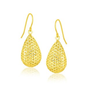 Unbranded 60684 14k Yellow Gold Honeycomb Texture Large Teardrop Drop 