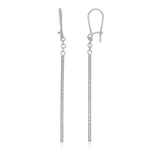 Unbranded 26496 14k White Gold Long Bar Diamond Cut Drop Earrings