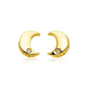 Unbranded 33669 14k Yellow Gold Polished Moon Earrings With Diamonds